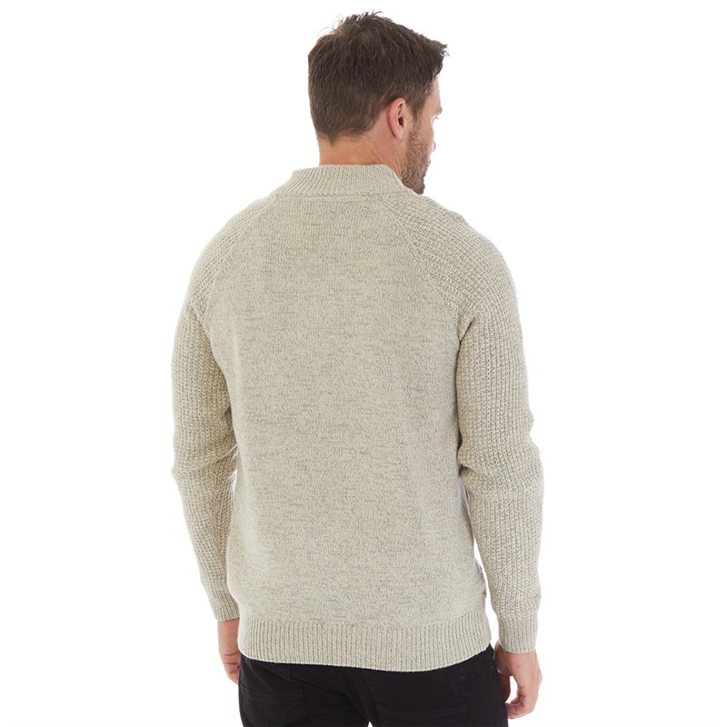 Kangaroo Poo Mens Button Neck Chunky Sweater Taupe