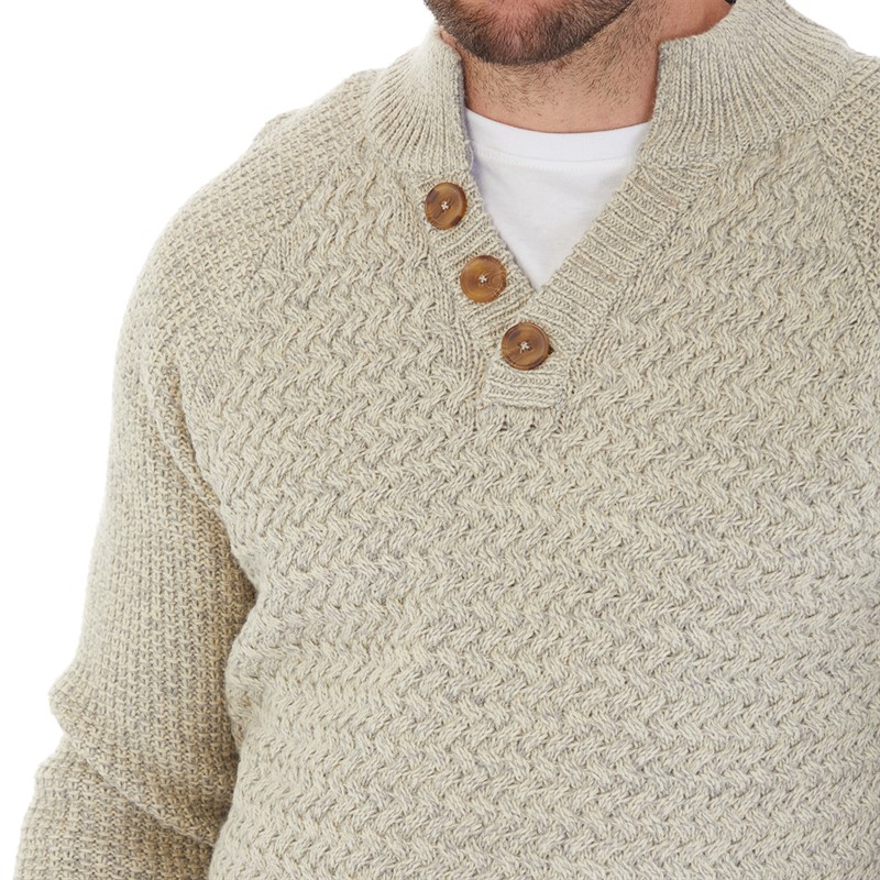 Kangaroo Poo Mens Button Neck Chunky Sweater Taupe