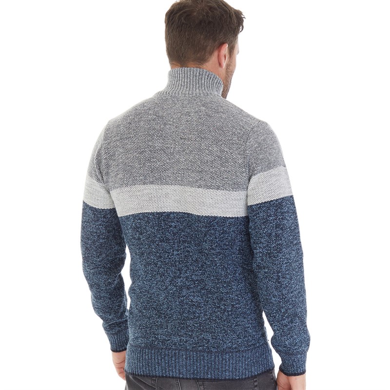 Kangaroo Poo Mens Colour Block Zip-Through Jumper Navy/Multi