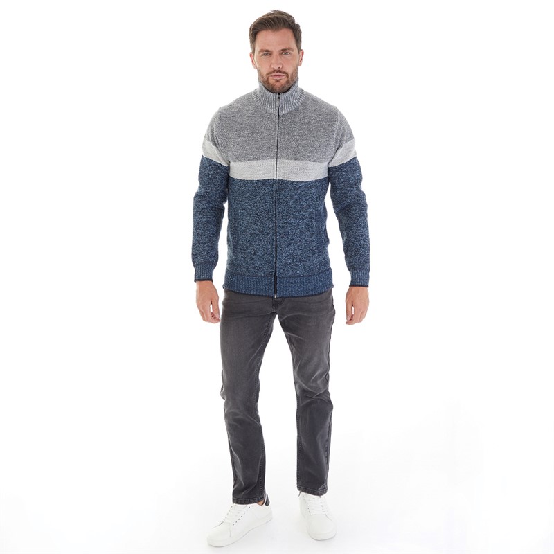 Kangaroo Poo Mens Colour Block Zip-Through Jumper Navy/Multi