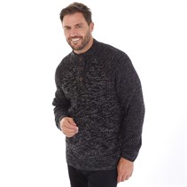 Kangaroo Poo Mens Button Neck Chunky Sweater Grey Twist