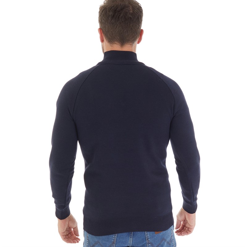 Kangaroo Poo Mens 1/4 Zip Mens Striped Sweater Navy