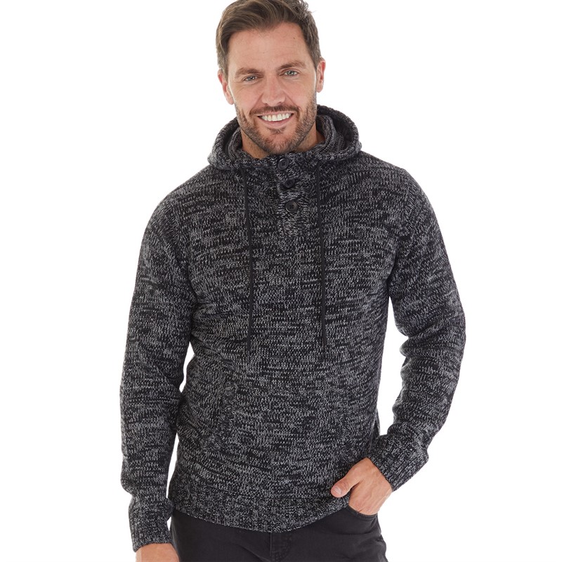 Kangaroo Poo Mens Hooded Button Neck Sweater Black