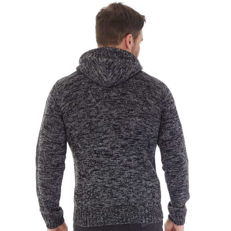 Kangaroo Poo Mens Hooded Button Neck Sweater Black