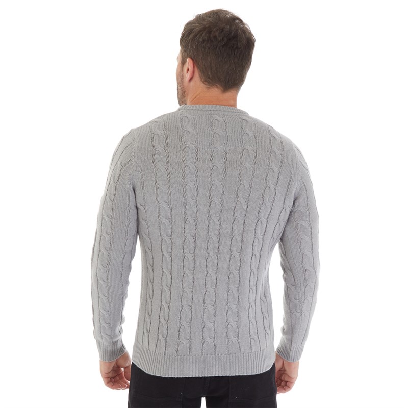 Kangaroo Poo Mens Cable Knit Sweater Grey Marl