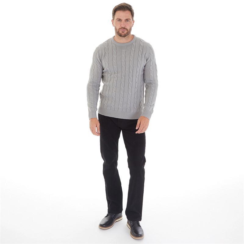 Kangaroo Poo Mens Cable Knit Sweater Grey Marl