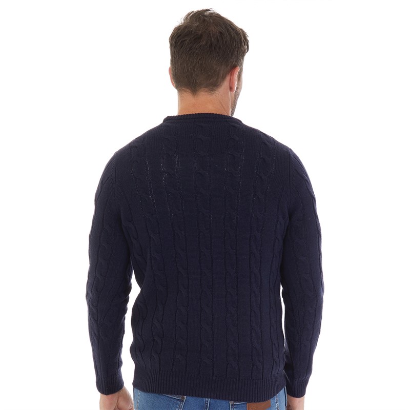 Kangaroo Poo Mens Cable Knit Sweater Navy