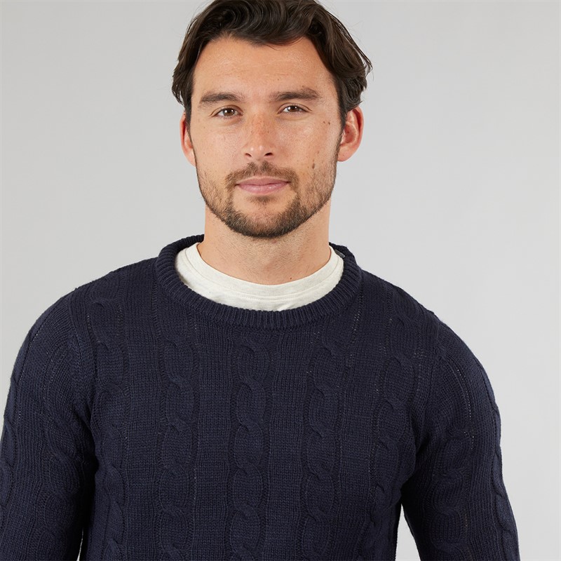 Kangaroo Poo Mens Cable Knit Sweater Navy