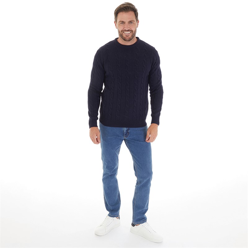 Kangaroo Poo Mens Cable Knit Sweater Navy