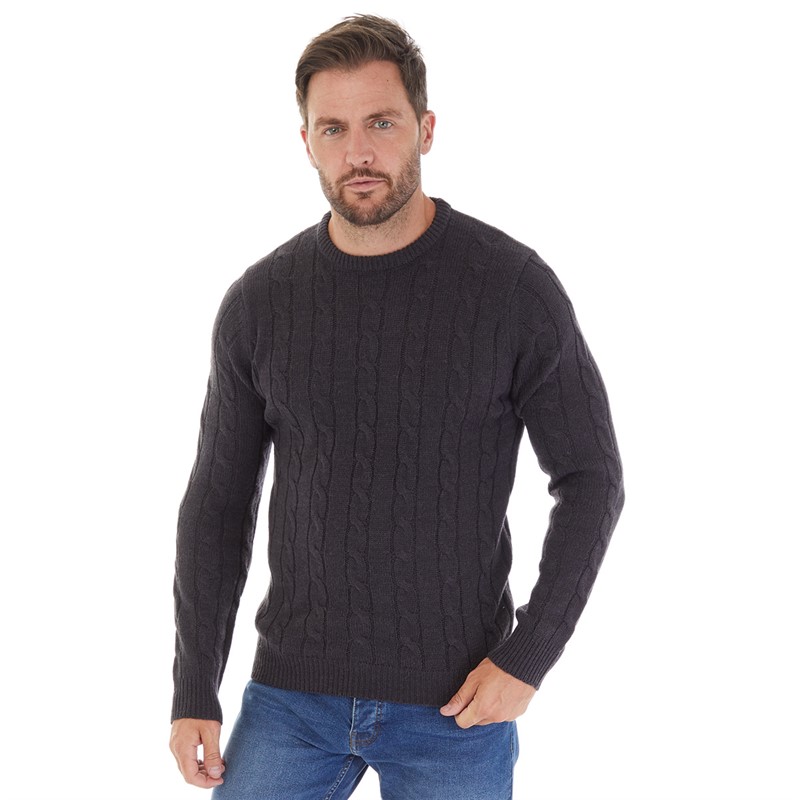 Kangaroo Poo Mens Cable Knit Sweater Charcoal Marl