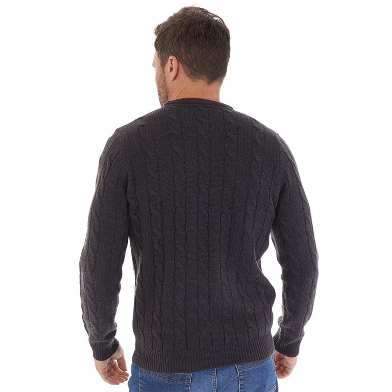 Kangaroo Poo Mens Cable Knit Sweater Charcoal Marl