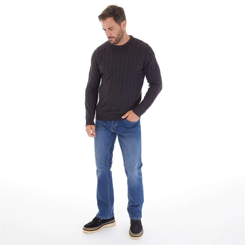 Kangaroo Poo Mens Cable Knit Sweater Charcoal Marl