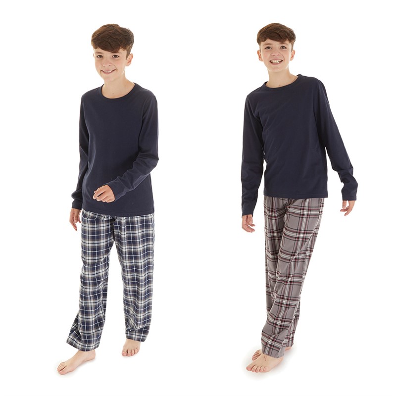 Kangaroo Poo Boys Two Pack Woven Check Pants Navy/Grey