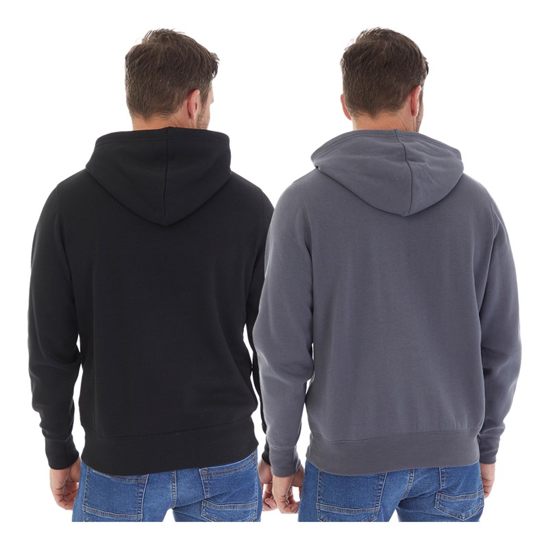 Kangaroo Poo Mens Plain And Printed Two Pack Hoodies Black/Charcoal