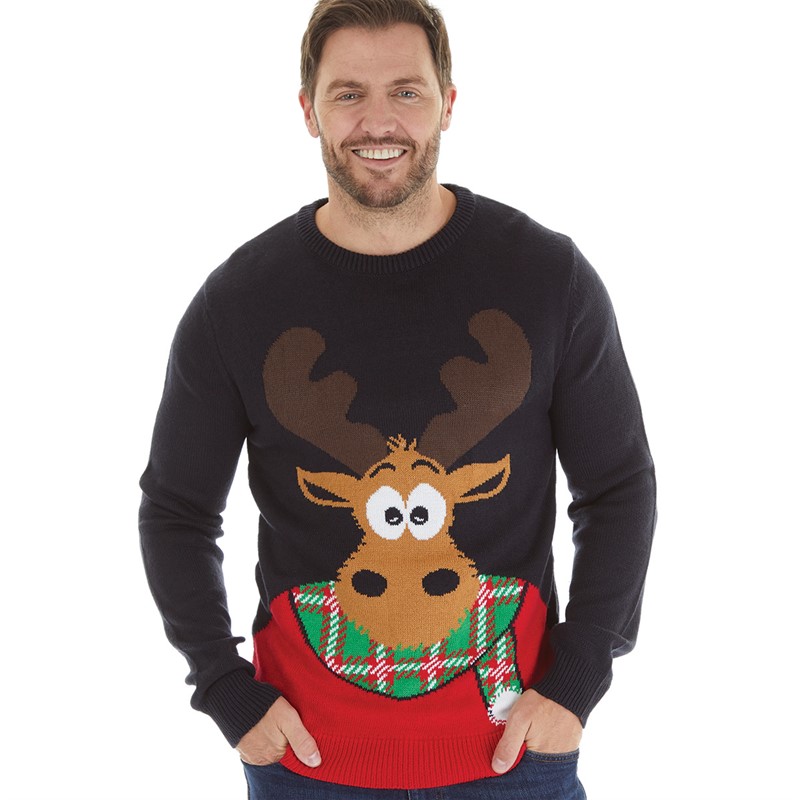 Kangaroo Poo Mens Moose Christmas Jumper Navy