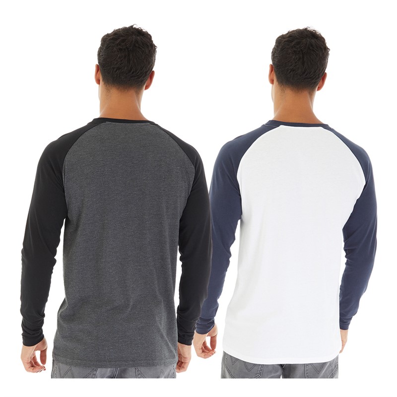 Kangaroo Poo Mens Two Pack Long Sleeve Raglan T-Shirts Navy/Blue/Charcoal/Black