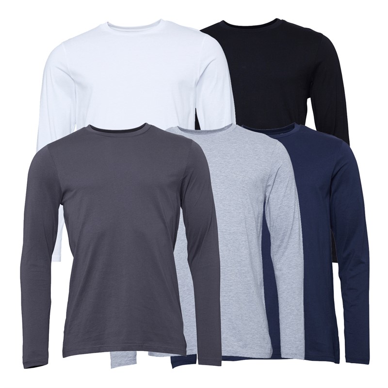 Kangaroo Poo Mens Five Pack Long Sleeved T-Shirts White/Black/Navy/Grey Marl/Charcoal