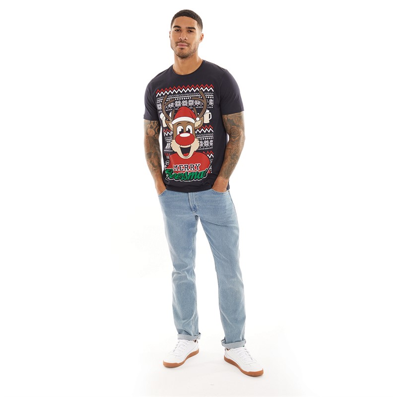 Kangaroo Poo Mens Novelty Christmas T-Shirt Navy