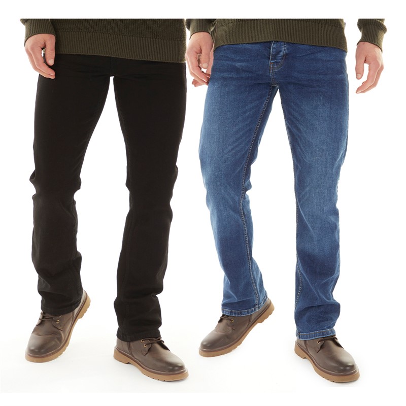 Kangaroo Poo Mens Two Pack Bootcut Denim Jeans Black/Mid Wash