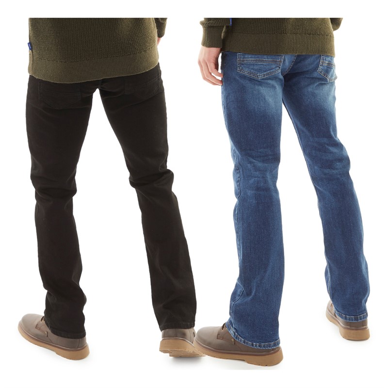 Kangaroo Poo Mens Two Pack Bootcut Denim Jeans Black/Mid Wash