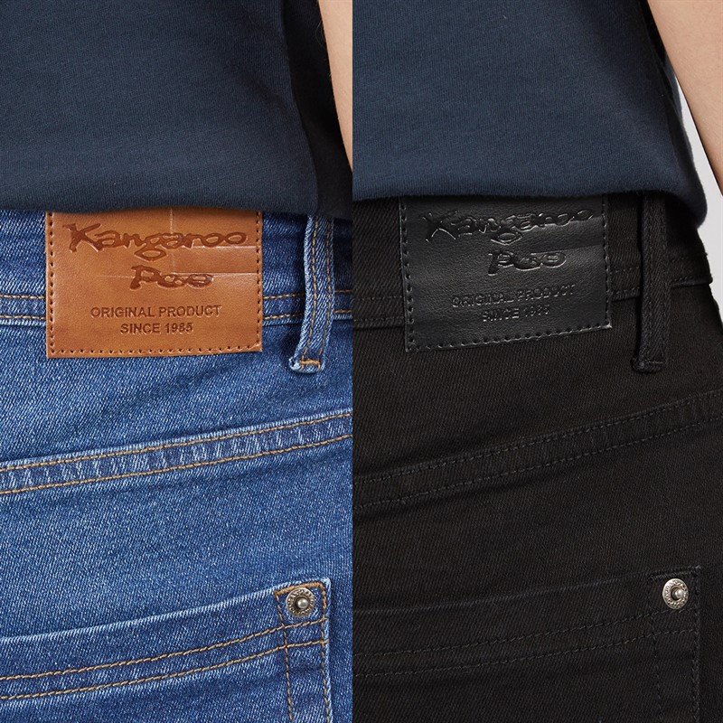 Kangaroo Poo Mens Two Pack Bootcut Denim Jeans Black/Mid Wash