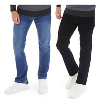 Kangaroo Poo Mens Two Pack Straight Fit Denim Jeans Black/Mid Wash