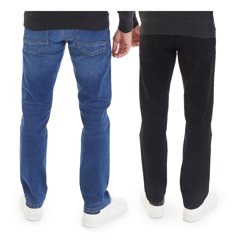 Kangaroo Poo Mens Two Pack Straight Fit Denim Jeans Black/Mid Wash