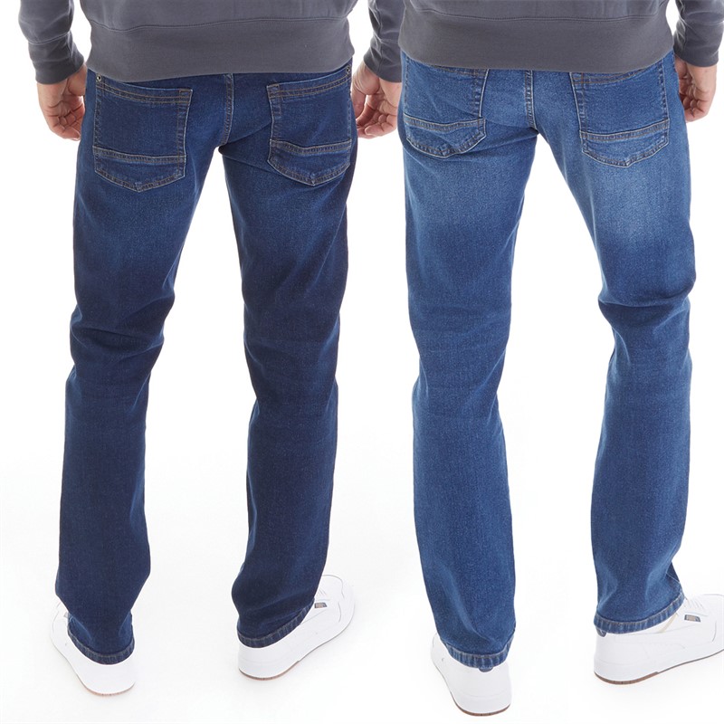 Kangaroo Poo Mens Two Pack Straight Fit Denim Jeans Dark Wash/Mid Wash