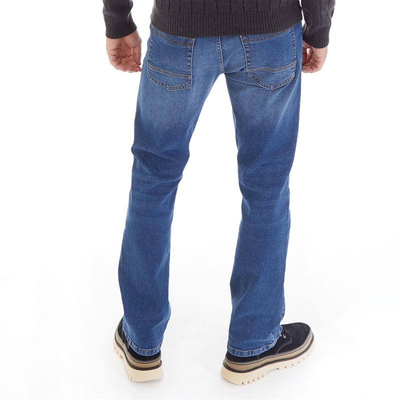 Kangaroo Poo Mens Bootcut Denim Jeans Mid Wash