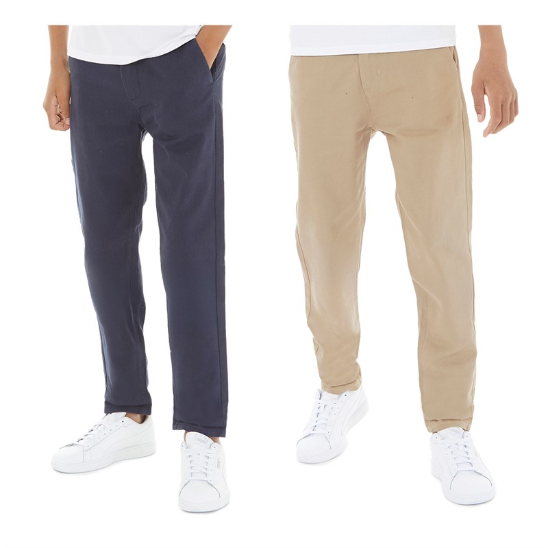 Kangaroo Poo Boys Two Pack Chino Trousers Navy/Stone