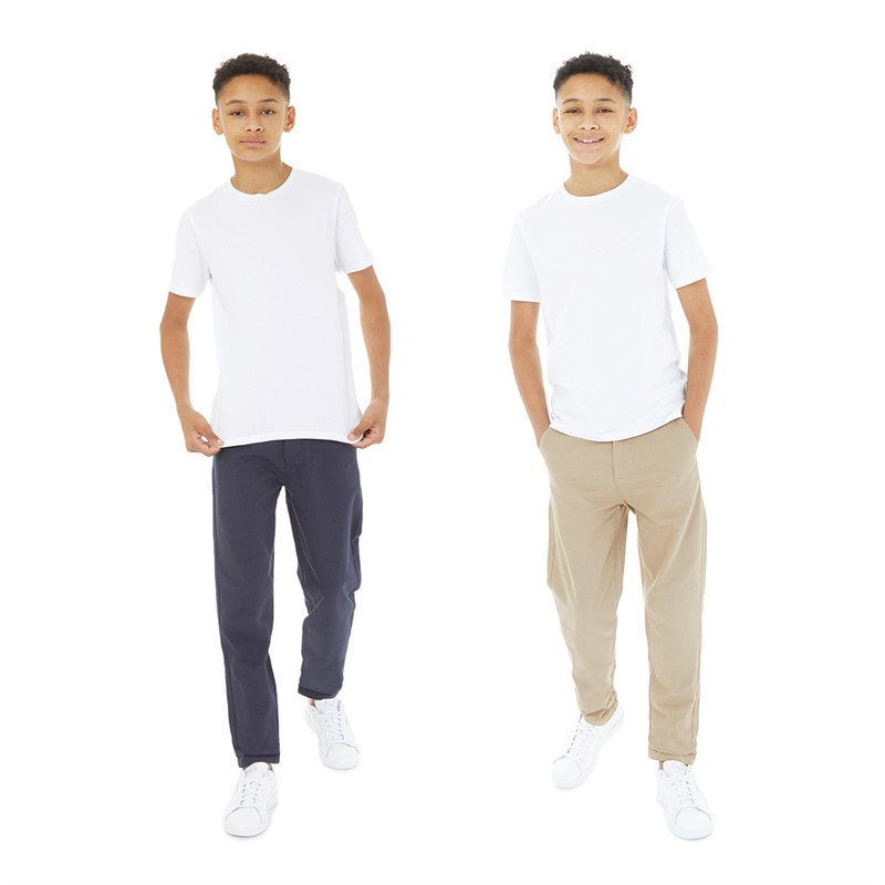 Kangaroo Poo Boys Two Pack Chino Trousers Navy/Stone