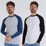 Kangaroo Poo Mens Two Pack Long Sleeve Raglan T-Shirts Grey Marl/Denim Blue/Black/White