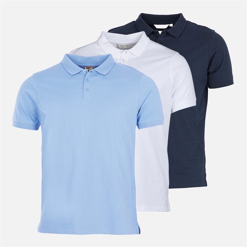Kangaroo Poo Mens Three Pack Jersey Polo Shirts White/Navy/Corn Flower Blue