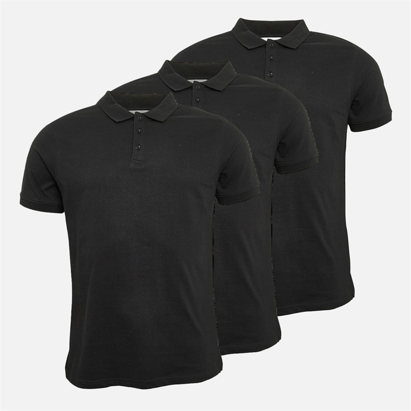 Kangaroo Poo Mens Three Pack Jersey Polo Shirts Black