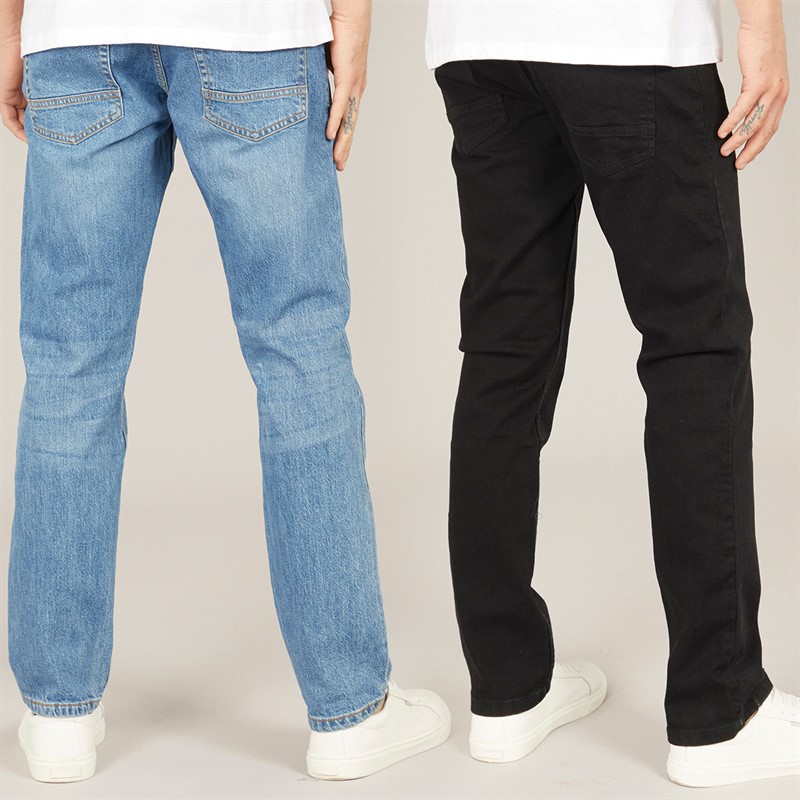 Kangaroo Poo Mens Two Pack Straight Fit Denim Jeans Black/Stone Wash