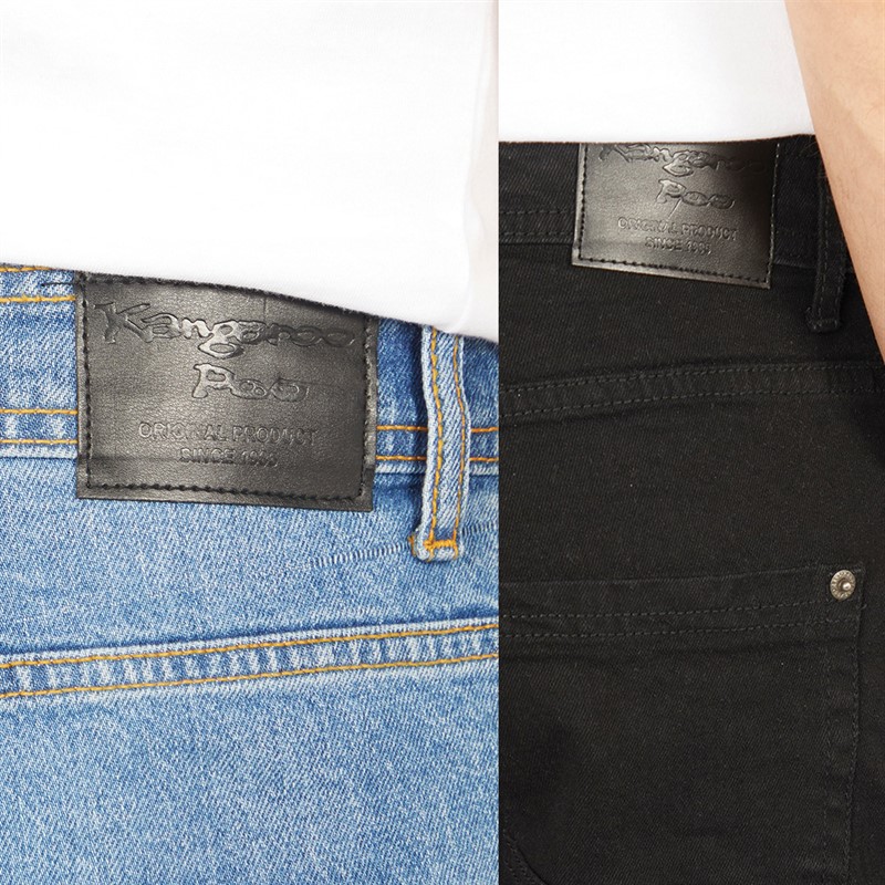 Kangaroo Poo Mens Two Pack Straight Fit Denim Jeans Black/Stone Wash