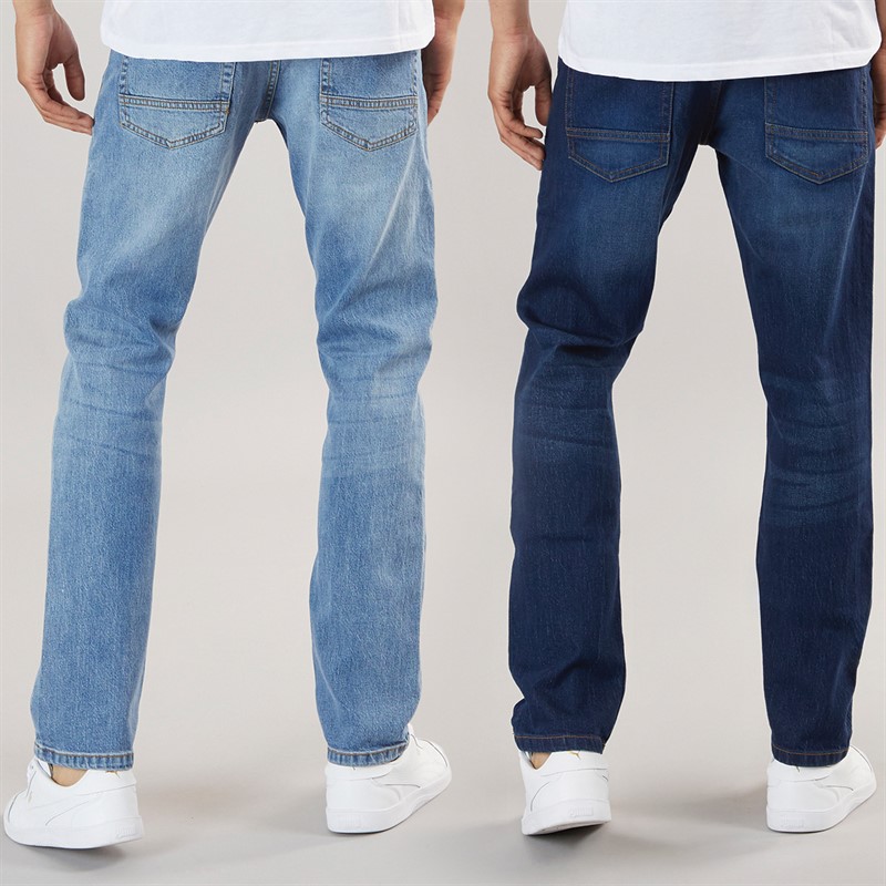 Kangaroo Poo Mens Two Pack Straight Fit Denim Jeans Dark Wash/Light Wash