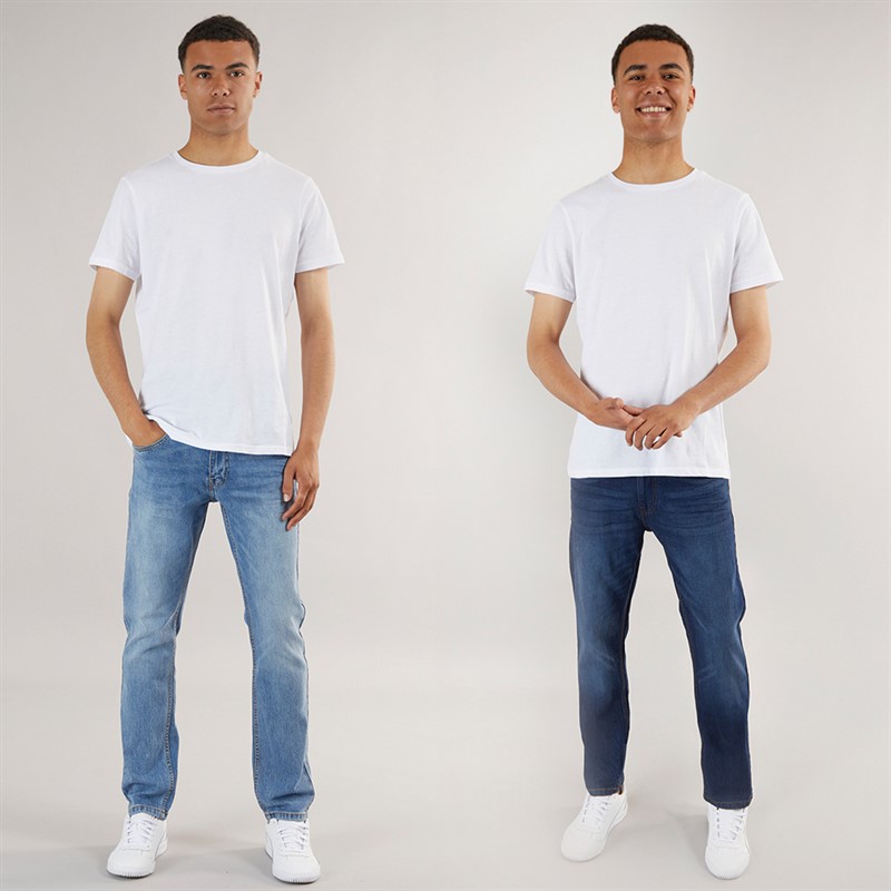 Kangaroo Poo Mens Two Pack Straight Fit Denim Jeans Dark Wash/Light Wash