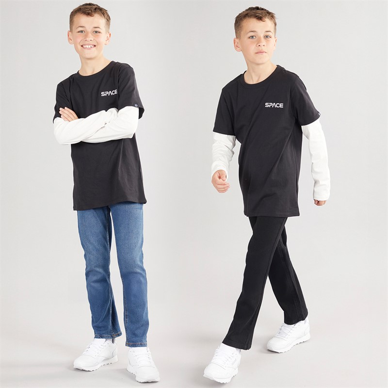 Kangaroo Poo Boys Two Pack Straight Fit Jeans Mid Wash/Black