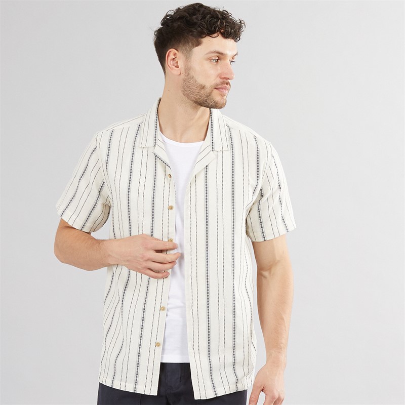 Kangaroo Poo Mens Revere Collar Shirt Ecru/Navy