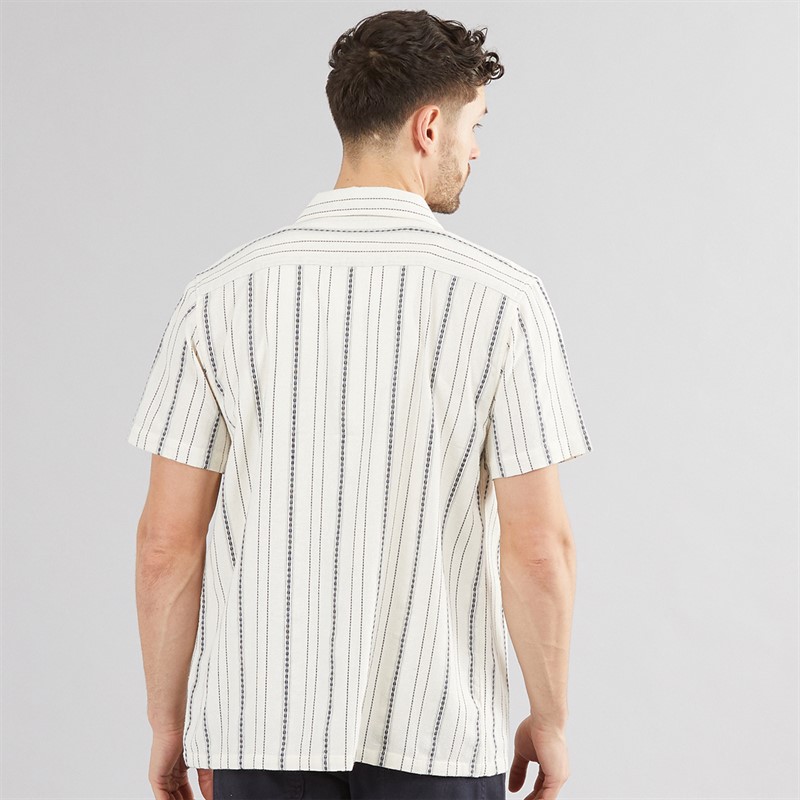 Kangaroo Poo Mens Revere Collar Shirt Ecru/Navy