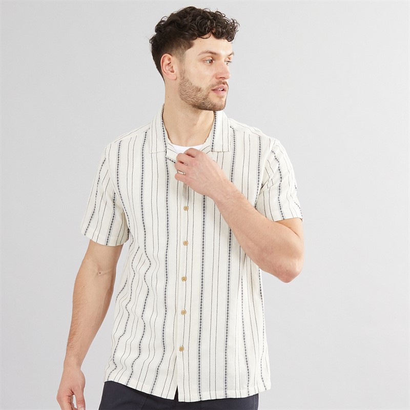 Kangaroo Poo Mens Revere Collar Shirt Ecru/Navy