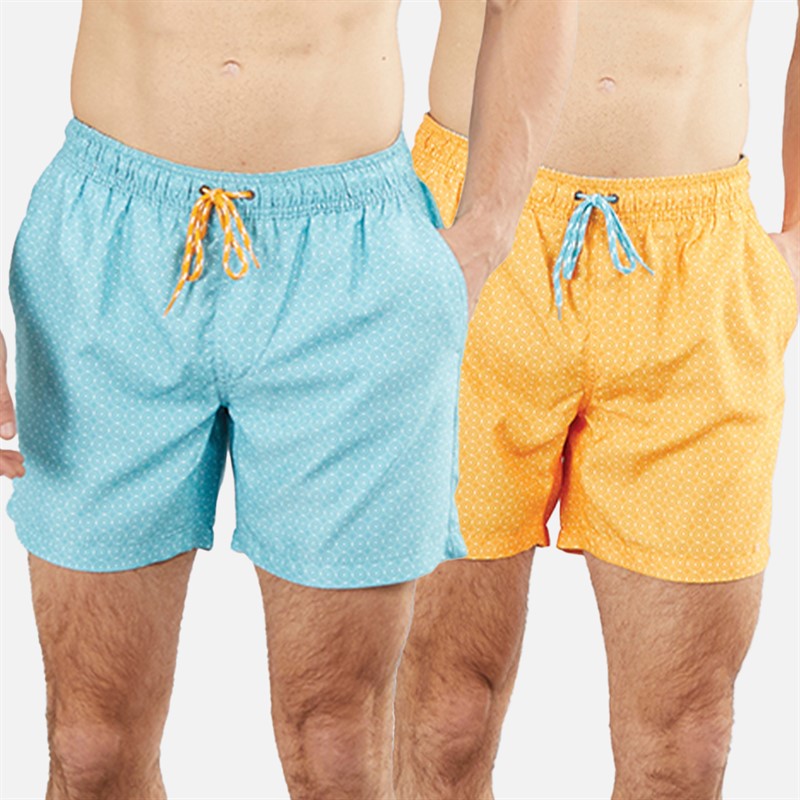 Kangaroo Poo Mens Geo Two Pack Swim Shorts Orange/Aqua