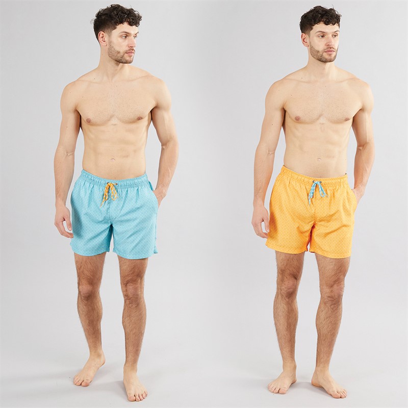 Kangaroo Poo Mens Geo Two Pack Swim Shorts Orange/Aqua