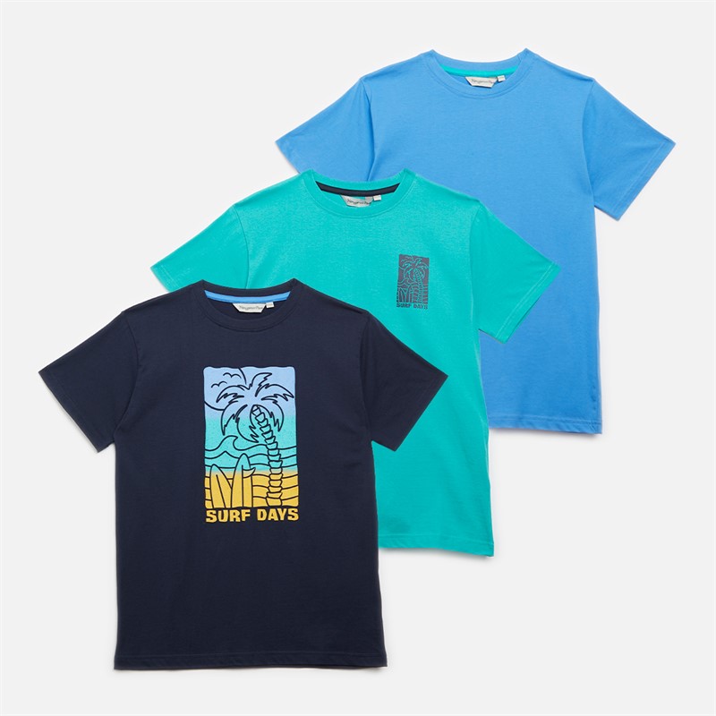 Kangaroo Poo Boys Surf Three Pack T-Shirts Aqua Blue/Navy
