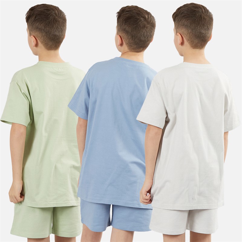 Kangaroo Poo Boys Three Pack Shorts And T-Shirts Sets Blue/Light Grey/Sage