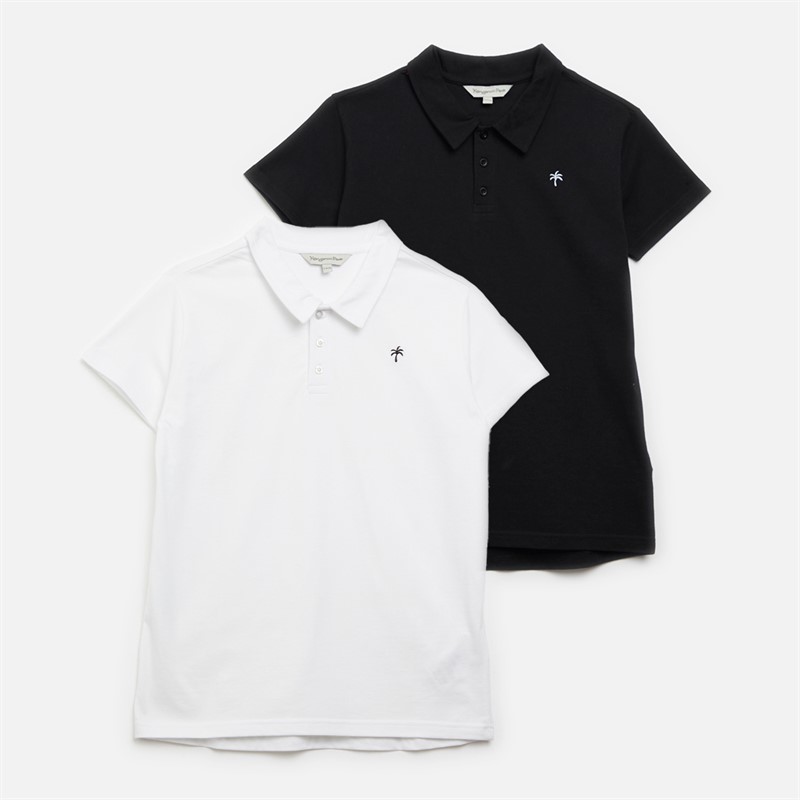 Boys Two Pack Polos White/Black - Size 7/8Y