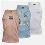 Kangaroo Poo Mens Three Pack Printed Muscle Back Vests Dusky Pink/White/Light Blue