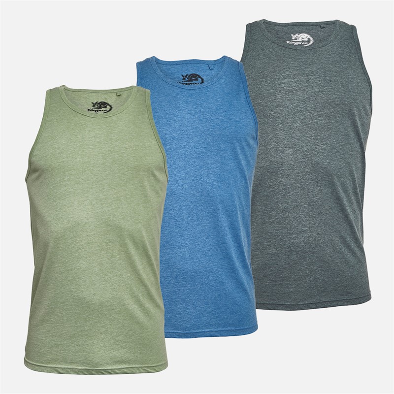 Kangaroo Poo Mens Three Pack Marl Muscle Back Vests Charcoal/Blue/Green