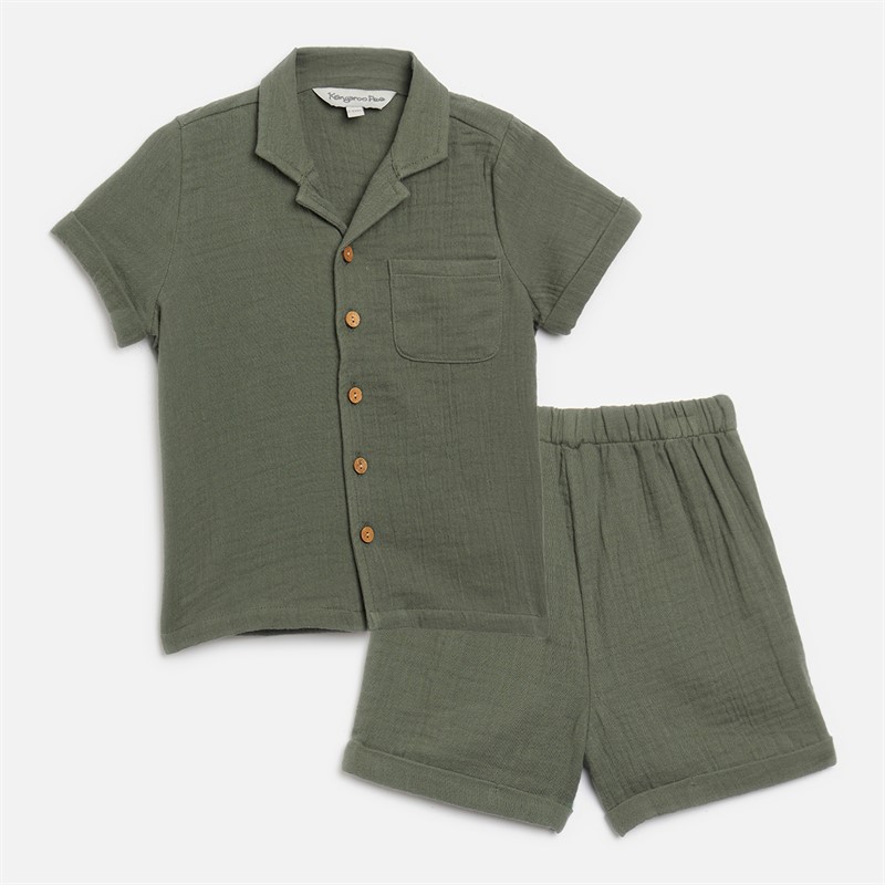 Infant Boys Cheese Cloth Shirt And Shorts Co-Ord Khaki - Size 18/24M